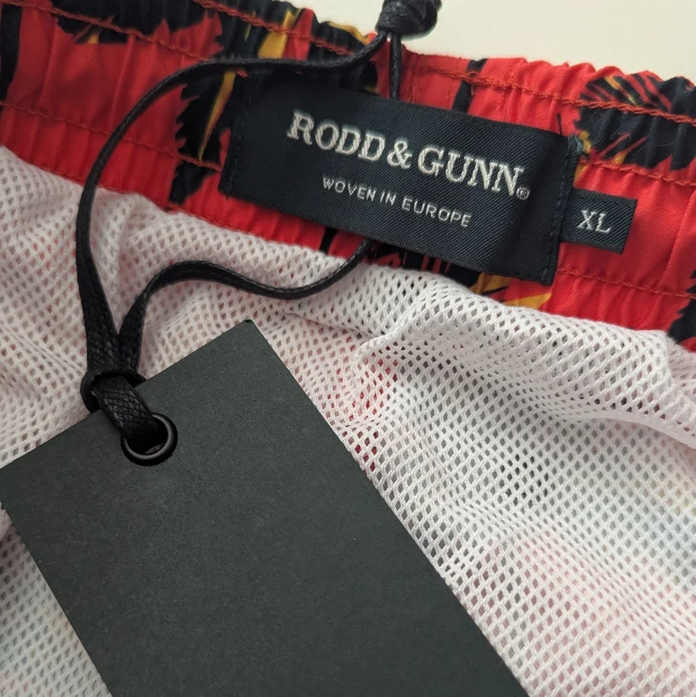 Rodd & Gunn Thompsons Cove Crimson Red Swim Trunks with Palm Tree Print Size XL